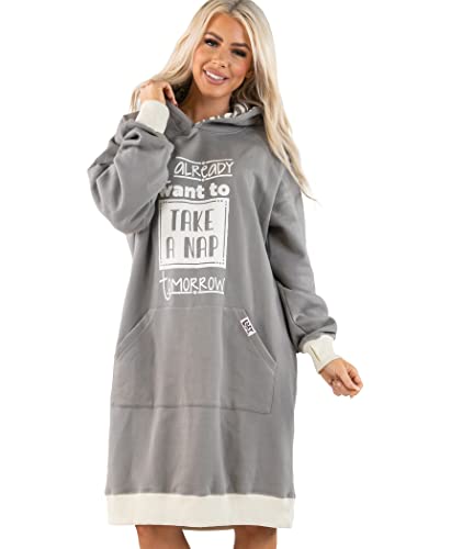Lazy One Oversized Hoodie Sweatshirt, Comfortable Sleepwear (Take A Nap, S/M)