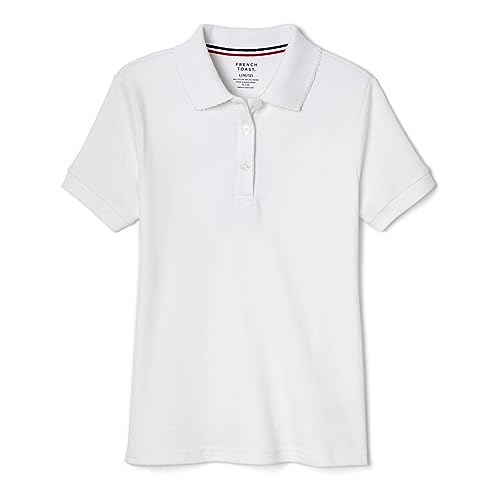 French Toast girls Short Sleeve Picot Collar (Standard & Plus) Polo Shirt, White, 7 8 US