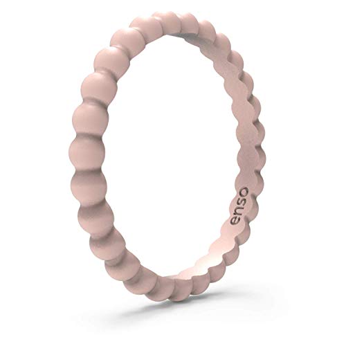 Enso Rings Stackable Beaded Silicone Wedding Ring – Hypoallergenic Unisex Stackable Wedding Band – Comfortable Minimalist Band – 2.5mm Wide, 8mm Thick (Pink Sand, Size 7)