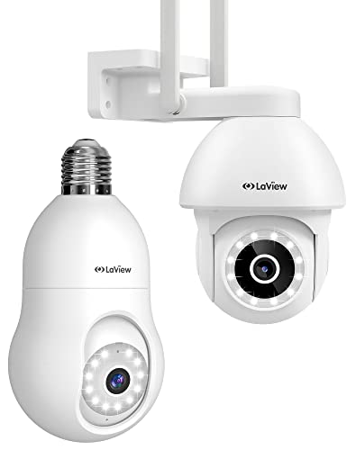 LaView 4MP Bulb Security Camera with PT Outdoor Camera 2.4GHz,360° Outdoor Indoor Full Color Day and Night, Motion Detection, Audible Alarm, Easy Installation, Compatible with Alexa