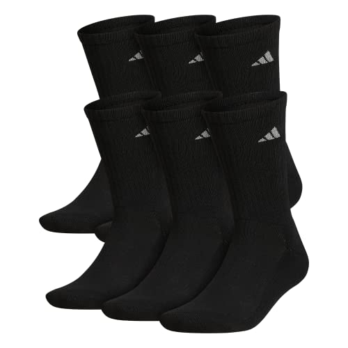 adidas Men's Athletic Cushioned Crew Socks with Arch Compression for a Secure fit (6-Pair), Black/Aluminum 2, Large