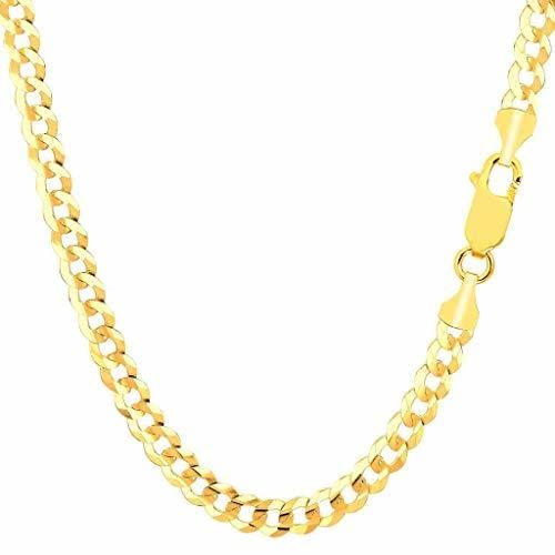 The Diamond Deal Women’s Solid 14K Yellow Gold 3.2mm Shiny Cuban Comfort Curb Chain Necklace women for Pendants and Charms with Lobster-Claw Clasp (18', 20' 22', or 24 inch)