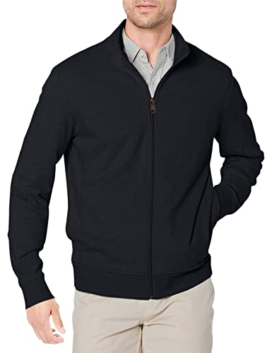 Amazon Essentials Men's Lightweight French Terry Full-Zip Mock Neck Sweatshirt, Black, Large
