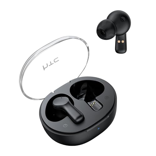 HTC True Wireless Earbuds 1 Bluetooth Stereo Earphones, in Ear Headphone with Transparent Charging Case, 32-Hour Playtime/Built-in Microphone/Touch Control for Calling -Crystal Black