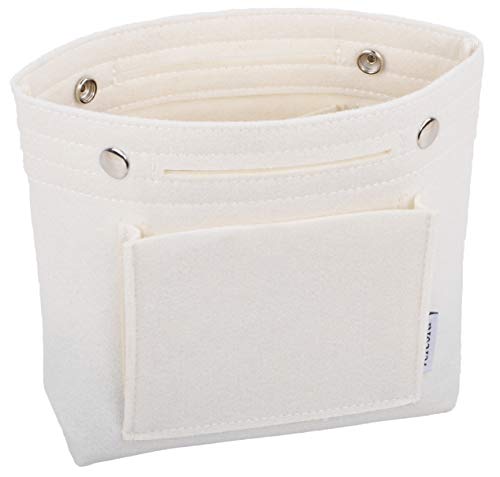 Vercord Mini Slim Small Felt Purse Organizer Insert Inside Handbag Tote Pocketbook for Women White