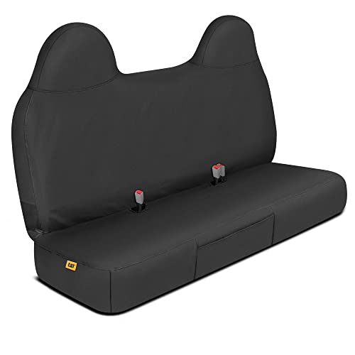 Caterpillar Custom Fit Front Bench Seat Cover with Utility Pockets for Ford F250 / F350 / F450 / F550 (1999-2007) - Durable Black Oxford Super Duty Interior Truck Seat Cover