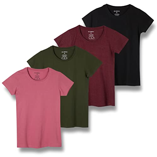 4 Pack: Womens Cotton Crew Neck Scoop Short Sleeve T-Shirt Women Shirt Tshirt Tshirts Shirts Athletic Tee Tops Casual Blouse Tees Lounge Ladies Basic Workout Classic Relaxed Loose Fit - Set 2,L