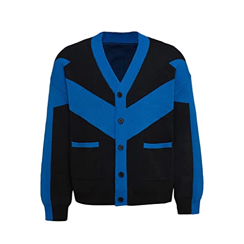 Classic Black & Blue Sweater Cardigan Coat Knitted Jacket Mens Superhero Costume Halloween Outfits