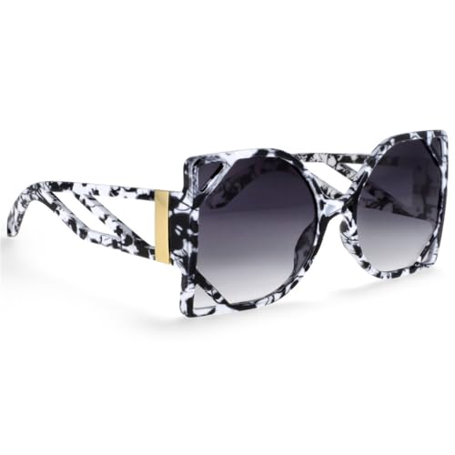 FAMAULD Fashion Big Frame Square Luxury Sunglasses Women Hollow Oversized Shades UV400 Vintage Glasses,C4Cow,Flower,One size
