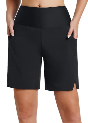 BALEAF Womens Long 7' Swim Shorts Quick Dry Board Shorts High Waisted Beach Bikini Bottoms Modest Swimsuits Black XL