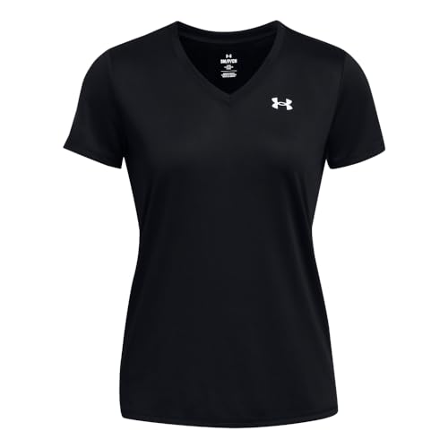 Under Armour Women's Tech Short Sleeve V Neck, (001) Black / / White, Large