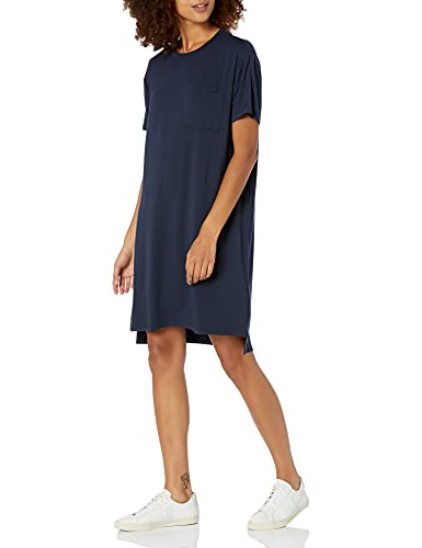Amazon Essentials Women's Jersey Oversized-Fit Short-Sleeve Pocket T-Shirt Dress (Previously Daily Ritual), Navy, Medium