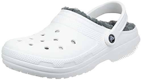 Crocs Unisex-Adult Men's and Women's Classic Lined Clog, White/Grey, 6 Women/4 Men