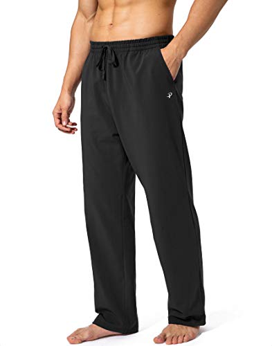 Pudolla Men's Cotton Yoga Sweatpants Athletic Lounge Pants Open Bottom Casual Jersey Pants for Men with Pockets (Black X-Large)