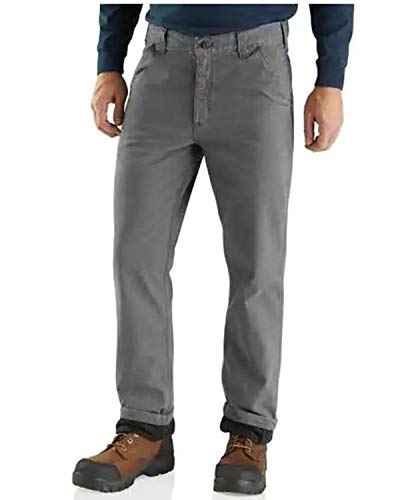 Carhartt Men's Rugged Flex Relaxed Fit Canvas Flannel-Lined Utility Work Pant, Gravel, 34W X 32L