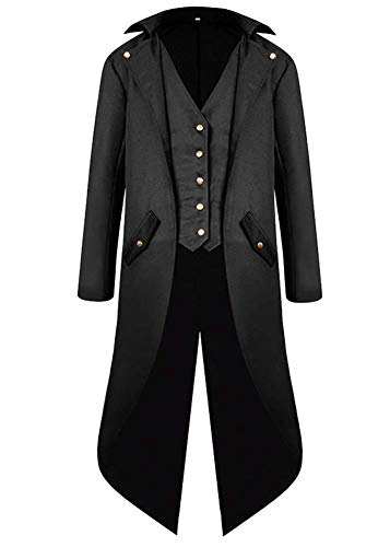 Inmeilifus Men's Steampunk Jacket Tailcoat Halloween Costumes Victorian Coat Gothic Cosplay Vintage Frock Coat Uniform (S, Black)