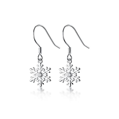 SLUYNZ 925 Sterling Silver Snowflake Earrings Drop for Women Teen Girls Small Snowflake Dangle Earrings (A-Sterling Silver)