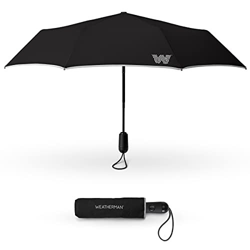 Weatherman Travel Umbrellas for Rain - Compact Umbrella Windproof - Small Mini Umbrella - Portable Pocket Umbrella - Auto Open Close Folding Foldable Car Umbrella - Backpack, Purse Rain Umbrellas (Black)