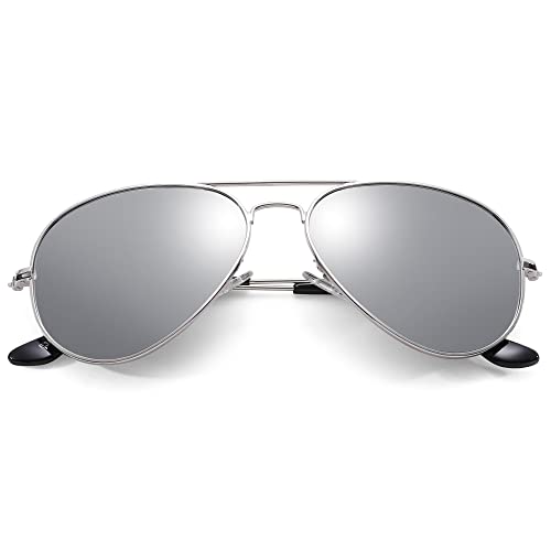 Pro Acme Classic Polarized Aviator Sunglasses for Men and Women UV400 Protection (Silver Frame/Silver Mirrored Lens)