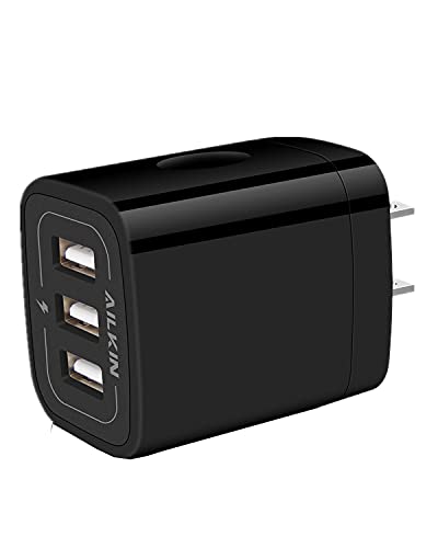 Wall Charger Plug, USB Charger Cube, AILKIN 3.1A 3-Muti Port USB Adapter Power Plug Charging Station Box Black Base for iPhone 15 14 13 12 11 Pro Max/SE/XR/XS/X, Samsung Galaxy Phones USB Charge Block