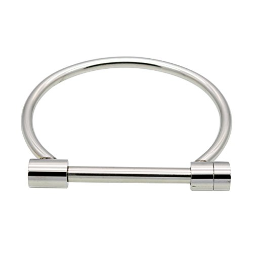 ANBALA Stylish Titanium Steel D Shape Bar Screw and Shackle Cuff Bangle Bracelet for Unisex, Silver,Flat Head Screw