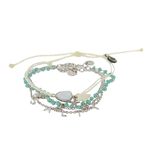 Pura Vida Bracelets Pack Salty Riviera Rosary Bracelet Stack - Set of 3 Stackable Bracelets for Women, Summer Accessories & Cute Bracelets for Teen Girls - 2 Chain Bracelets & 1 String Bracelet