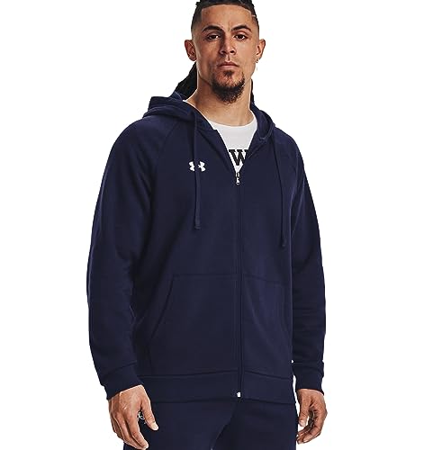 Under Armour Mens Ua Rival Fleece Full Zip Hoodie , (410) Midnight Navy / / White , X-Large