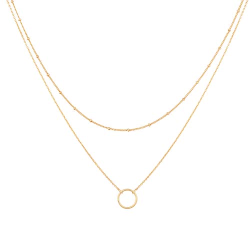 MEVECCO Gold Layered Choker Necklace for Women,18K Gold Plated Cute Dainty Karma Round Circle Disc Charm Small Beaded Satellite Chain Minimalist Choker Necklace