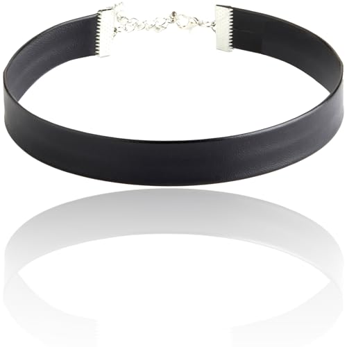 STACKABLE CREATIONS Classic Black Leather Choker Necklace for Women Girls, 90s Ribbon Neck Collar