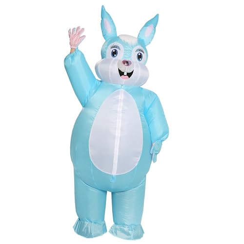 JYZCOS Blow-up Easter Bunny Costume Adult Inflatable Rabbit Costume Barney Full Mascot Halloween Christmas Story Easter (Blue)