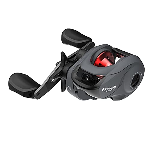 Quantum Invade Baitcast Fishing Reel, Size 100 Reel, Right-Hand Retrieve, Oversized Handle Knobs, Zero-Friction Pinion, Lightweight Graphite Frame, Dark Gray