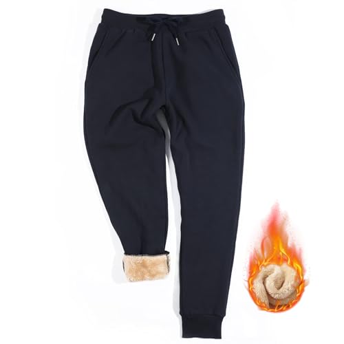 Inno Men's Sherpa Fleece Lined Jogger Pants Warm Sweatpants Thermal Winter Athletic Lounge Tall 34', Navy, XL