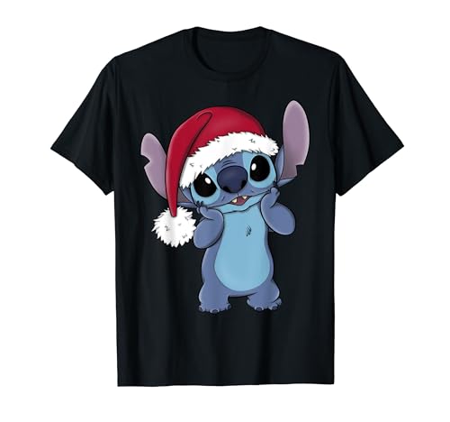 Disney Lilo & Stitch Christmas Santa Hat Stitch Portrait Short Sleeve T-Shirt Black