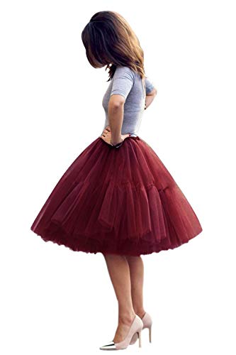Babyonlinedress Women Knee Length 50s Petticoat Skirts Crinoline Underskirt(Burgundy,One Size)