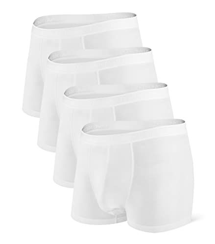 DAVID ARCHY Men's Underwear Micro Modal Dual Pouch Trunks Support Ball Pouch Bulge Enhancing Boxer Briefs for Men 4 Pack (M, White)