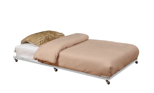Kings Brand Furniture - Twin Size Metal Roll Out Platform Trundle Bed Frame for Daybed with Steel Slats, Cream White