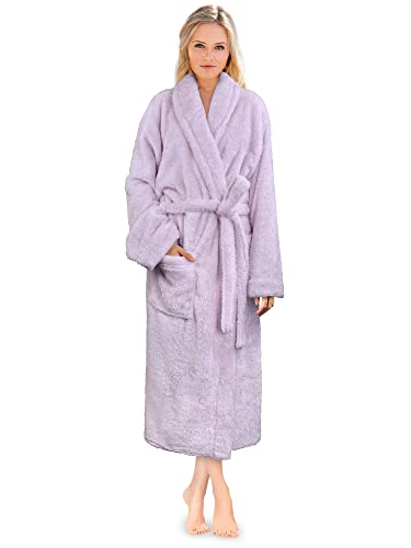 PAVILIA Premium Womens Plush Soft Robe Fluffy, Warm, Fleece Sherpa Shaggy Bathrobe (L/XL, Lavender)