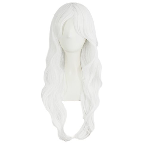 MapofBeauty 28' 70cm Long Curly Hair Ends Costume Cosplay Wig (White)