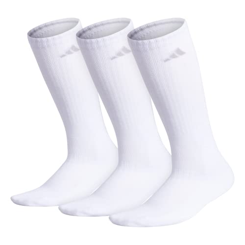 adidas Women's Cushioned Crew Socks (3-pair), White/Clear Onix Grey, medium
