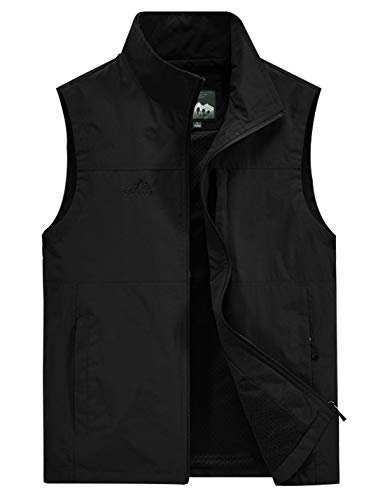 Gihuo Men's Fishing Vest Utility Vest Casual Outdoor Quick Dry Safari Travel Golf Vest Work Vest(Black-XL)