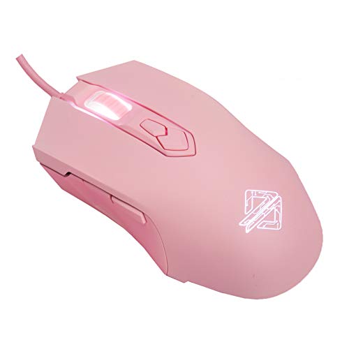Lomiluskr AJ52 RGB Wired Gaming Mouse, 7 Programmable Buttons, Computer Mice with RGB Lighting, 200-4800 DPI Adjustable, for PC/Laptop (Pink)