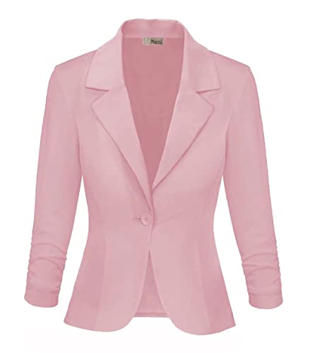 Hybrid & Company Women's Lightweight Casual Work Office Hot Pink Stretch Ponte Cardigan Blazer Jacket JK1131 Blush X Large