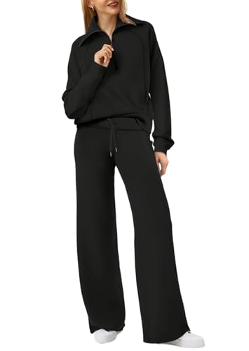 XIEERDUO Loungewear Set Women Fall Fashion 2023 Sweatsuit Set 2 Piece Outfits Black M