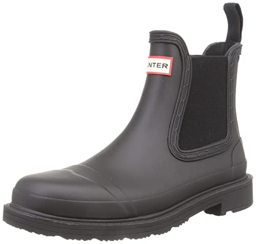 Hunter Commando Chelsea Boots For Women - Rubber Outsole With Tread Pattern, Slide On Closure, And Waterproof Shoes Black 8 M