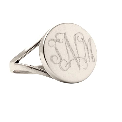 Round Monogram Sterling Silver Ring