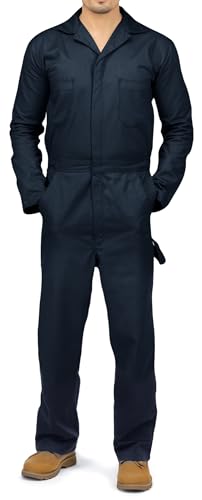 NY Threads Men’s Twill Long Sleeve Coverall Slim Fit Utility Work Wear, X-Large, Navy