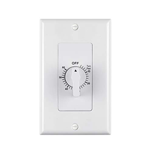 BN-LINK Heavy Duty 60-Minute in-Wall Spring Wound Countdown Timer Switch, Mechanical Switch Timer for Bathroom Fan, Lights, No Neutral Wire Required, 2 Wall Plate (White and Silver Metallic)