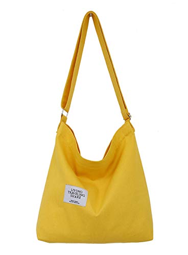 Covelin Women's Retro Large Size Canvas Shoulder Bag Hobo Crossbody Handbag Casual Tote Yellow