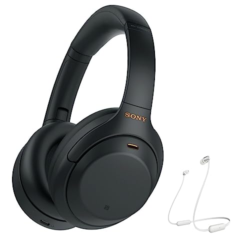 Sony WH-1000XM4 Wireless Bluetooth Noise Canceling Over-Ear Headphones (Black) in-Ear Wireless Headphones Bundle - Portable, Long-Lasting Battery, Quick Charge, (2 Items)