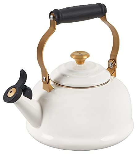 Le Creuset Noël Collection Whistling Kettle, White with Gold Knob